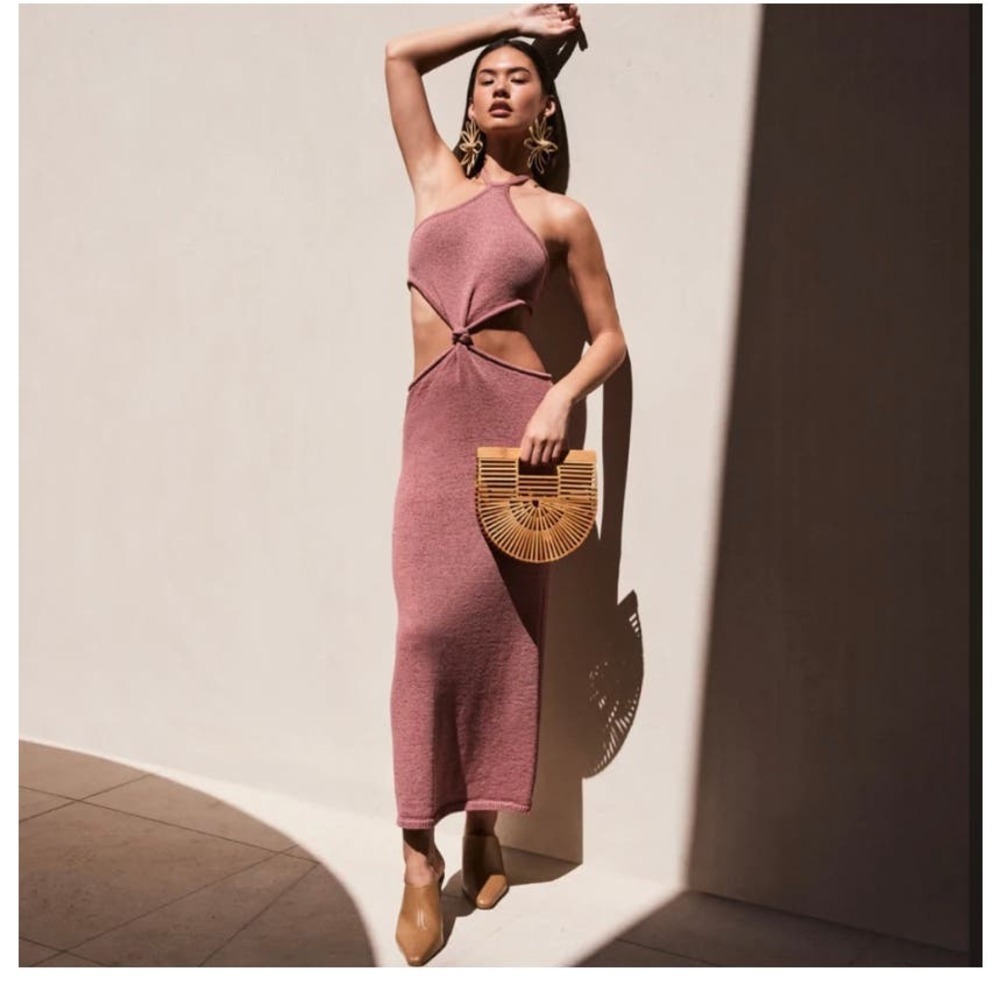 CULT GAIA Cameron Knit Cut-Out Midi Dress in Jaipur Pink, Size Large